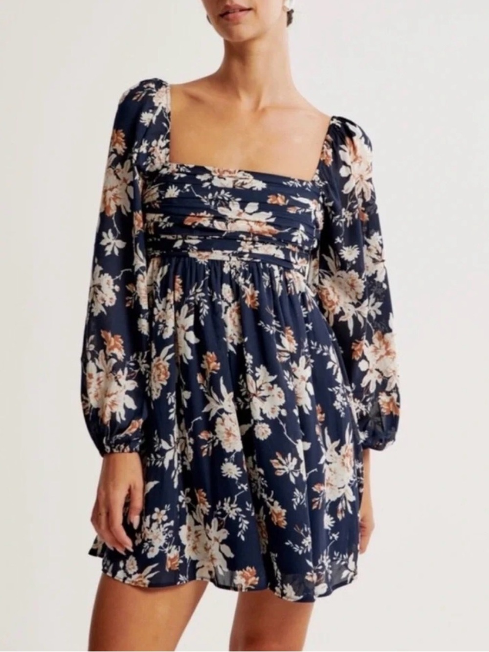 Abercrombie & Fitch Navy Floral Square-Neck Mini Dress